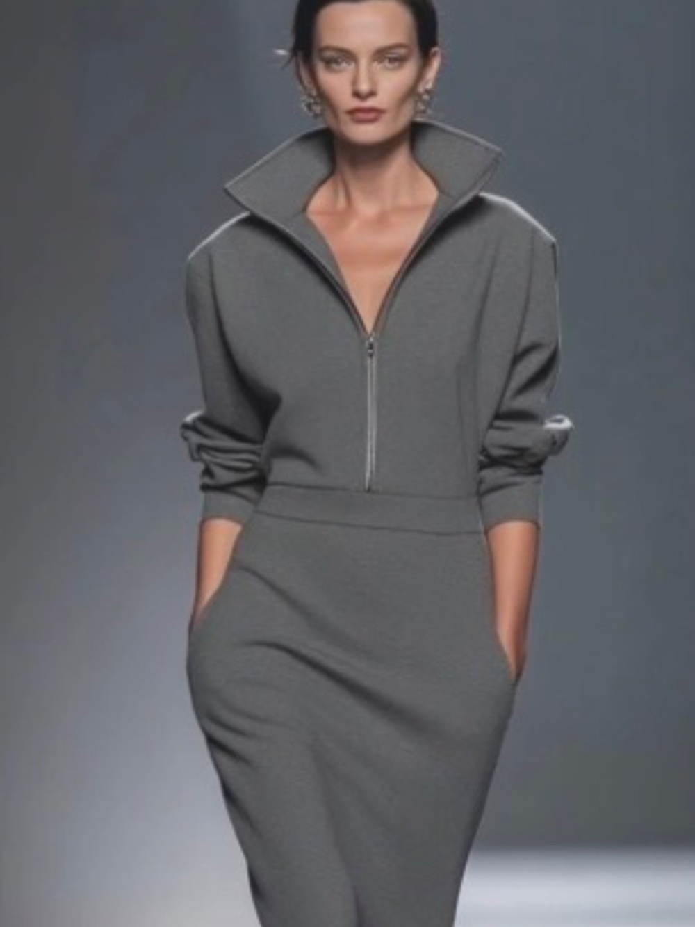 Modesees Half-Zip midi dress - Grey - Size L